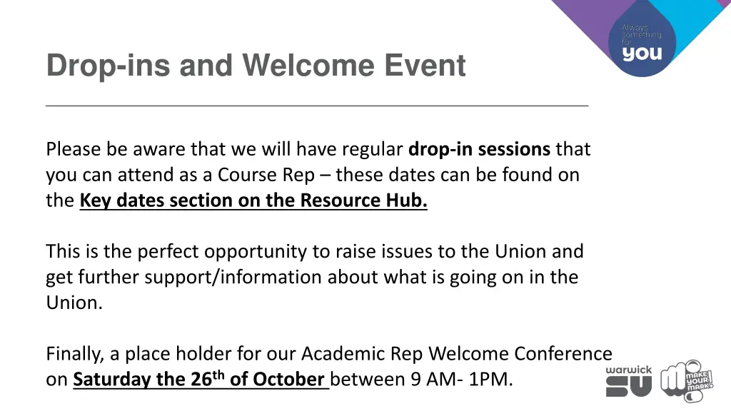 drop ins and welcome event