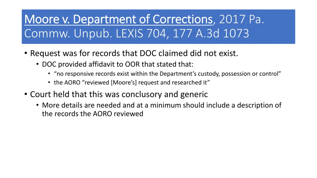 moore v department of corrections moore