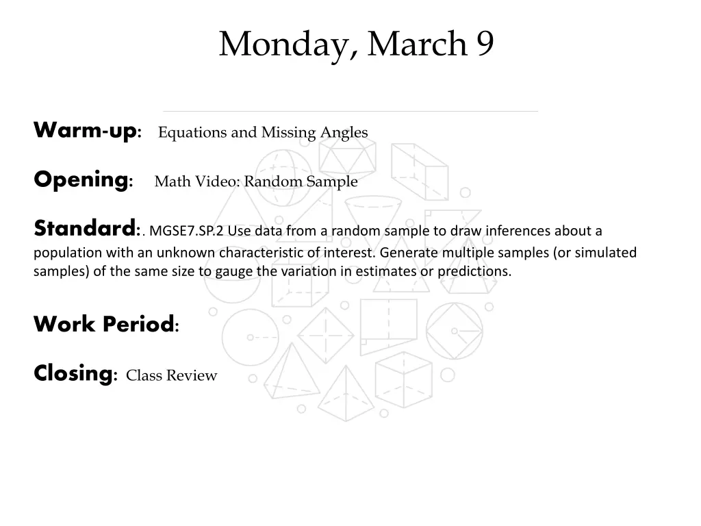 monday march 9