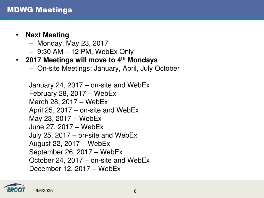 mdwg meetings