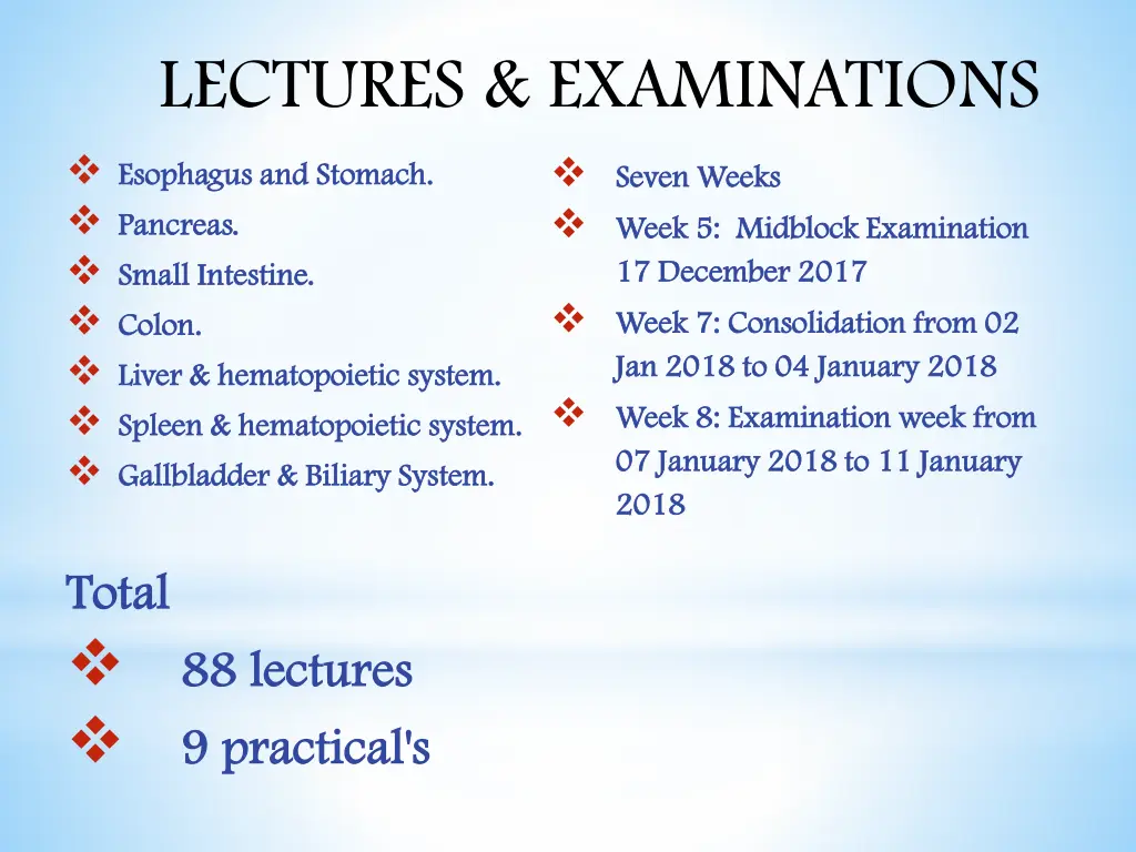 lectures examinations