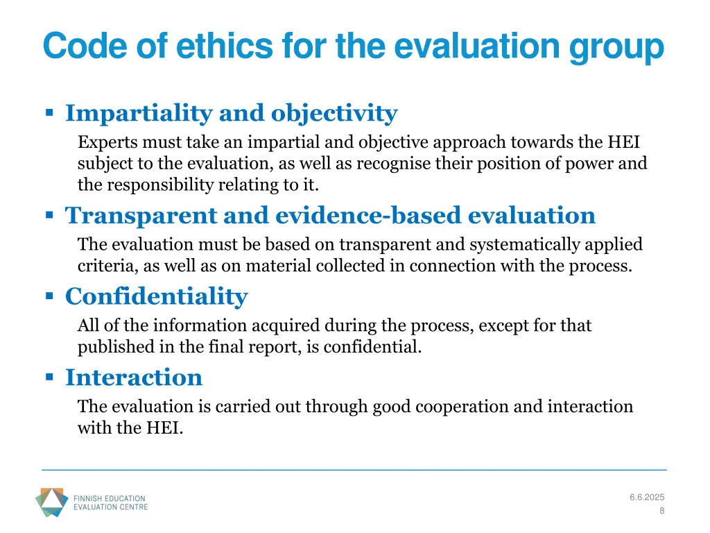 code of ethics for the evaluation group