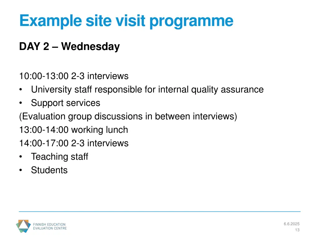 example site visit programme