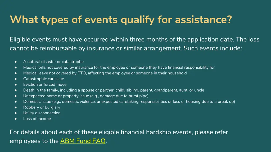 what types of events qualify for assistance