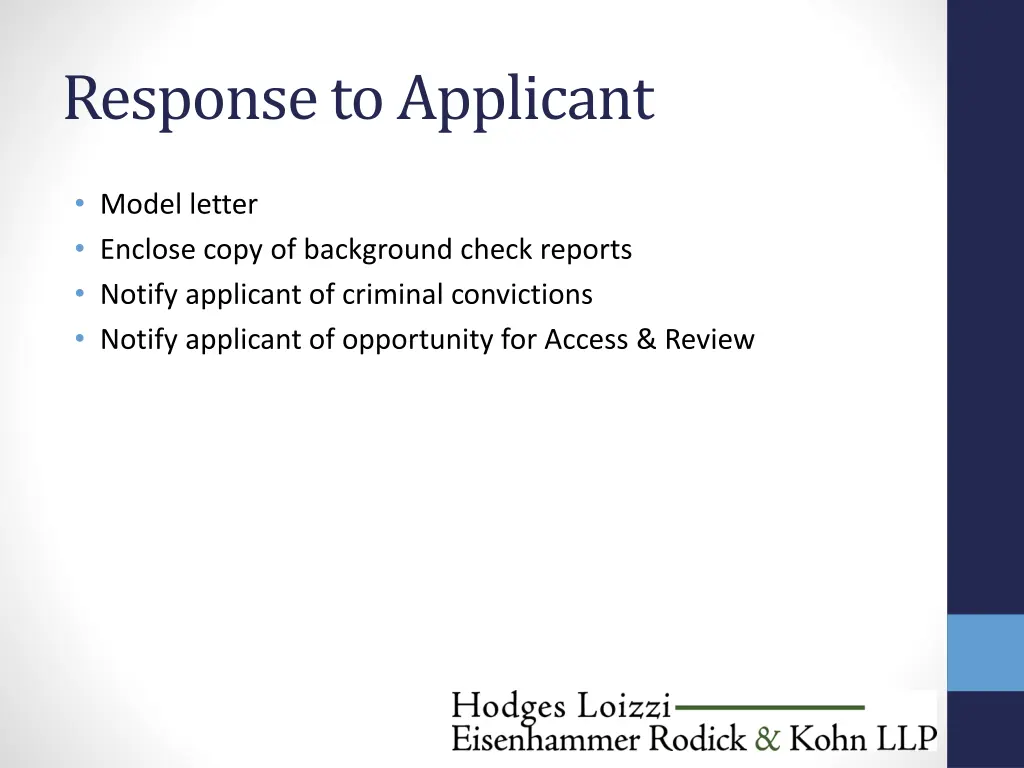 response to applicant