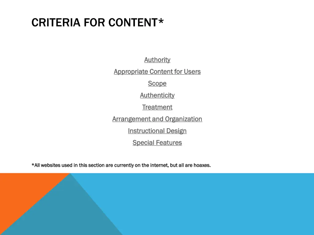 criteria for content