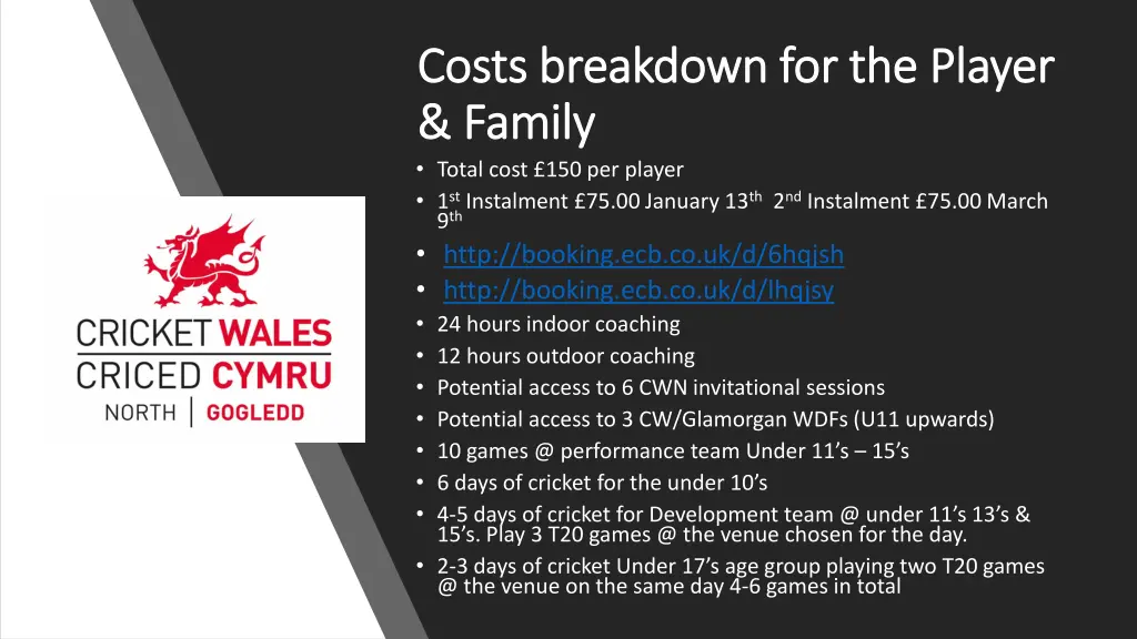 costs breakdown for the player costs breakdown
