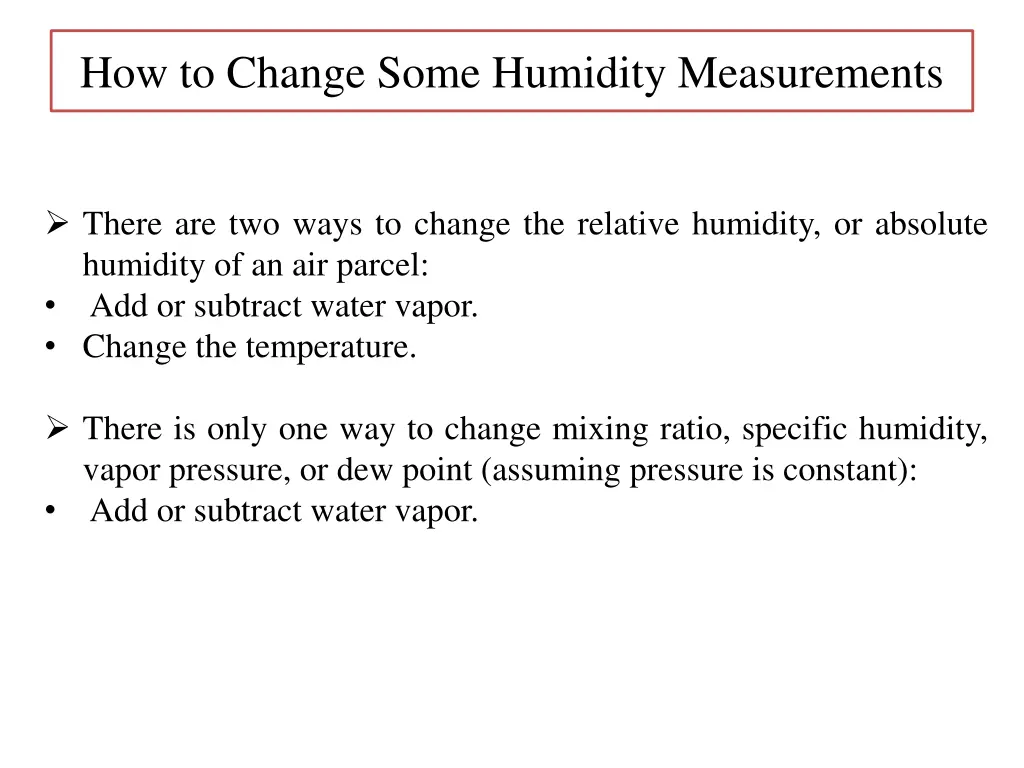 how to change some humidity measurements