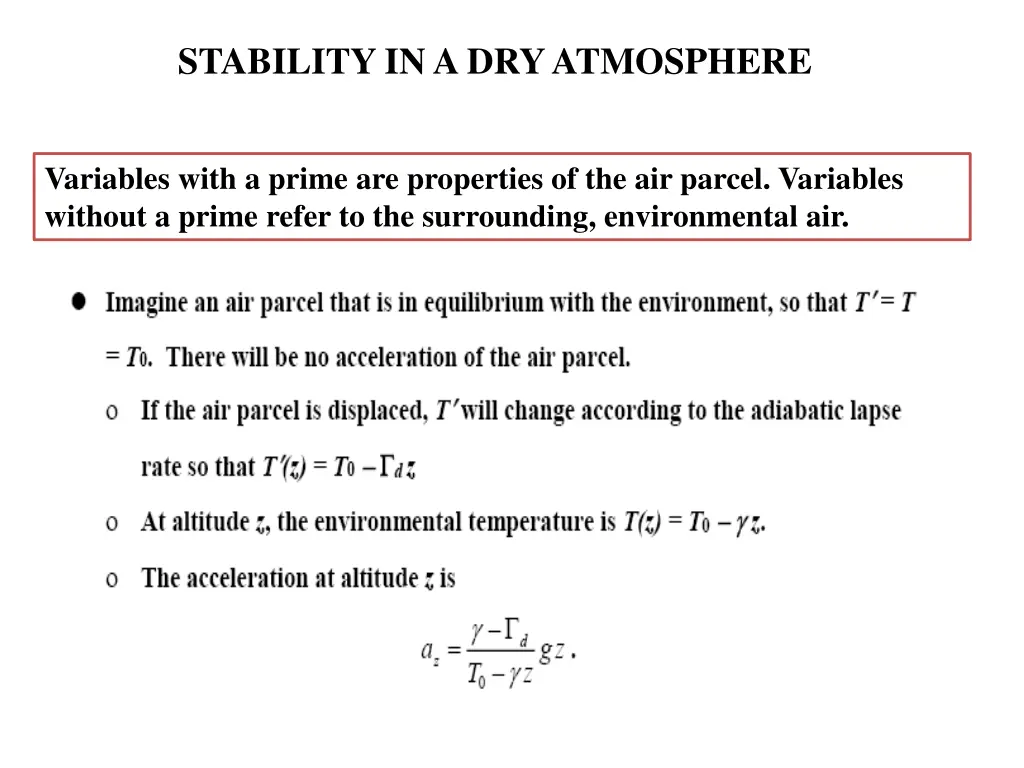 stability in a dry atmosphere