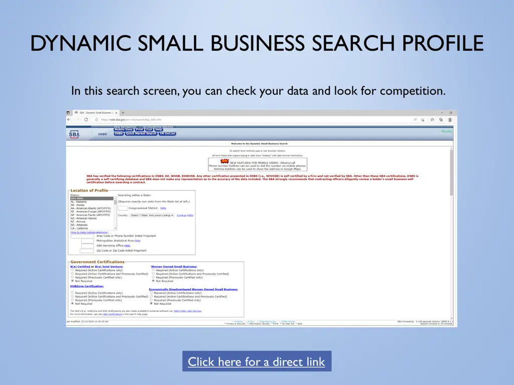 dynamic small business search profile