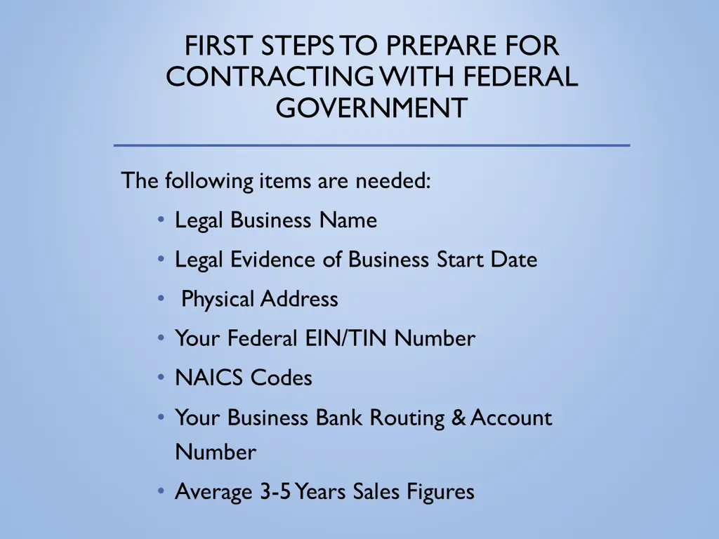 first steps to prepare for contracting with