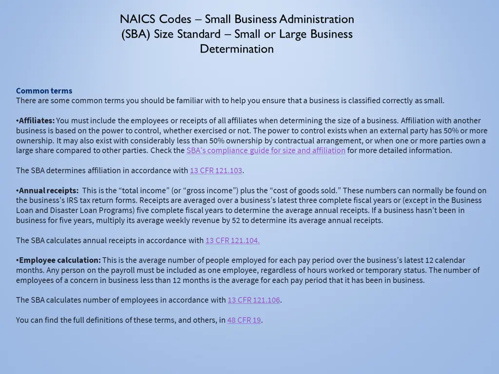 naics codes small business administration