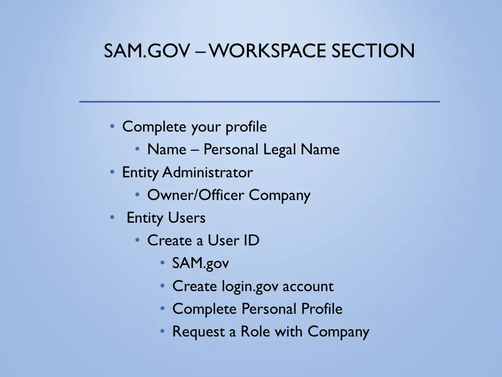 sam gov workspace section