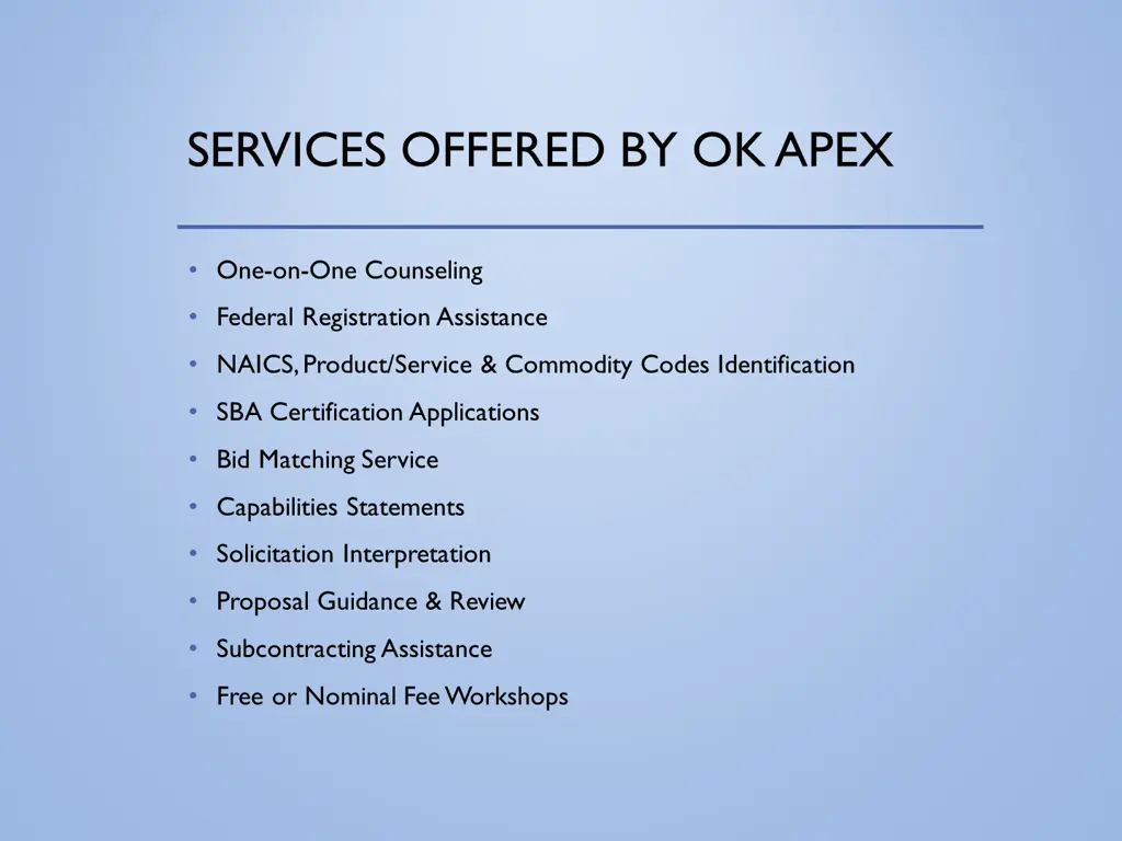 services offered by ok apex