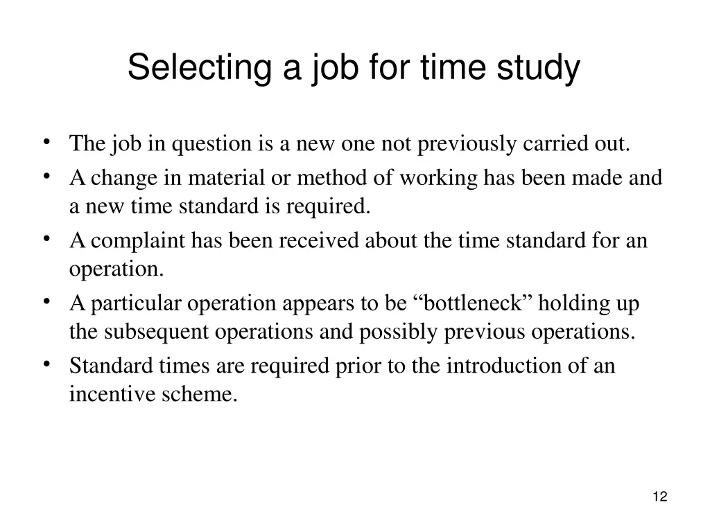selecting a job for time study