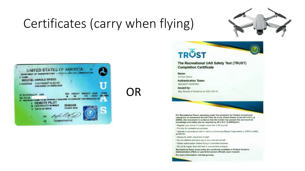 certificates carry when flying
