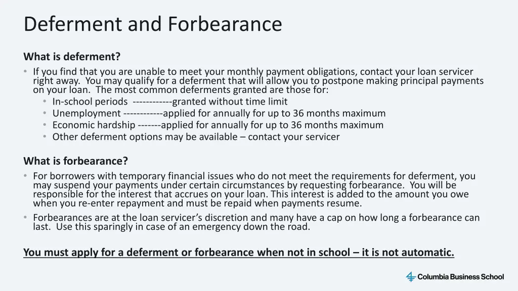 deferment and forbearance