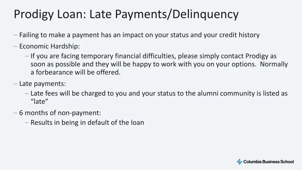 prodigy loan late payments delinquency