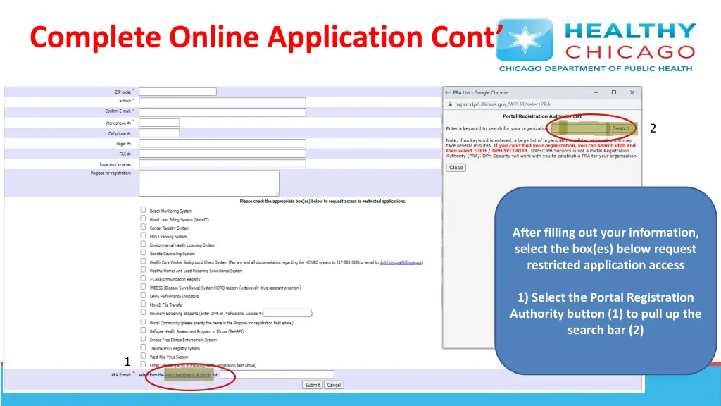 complete online application cont
