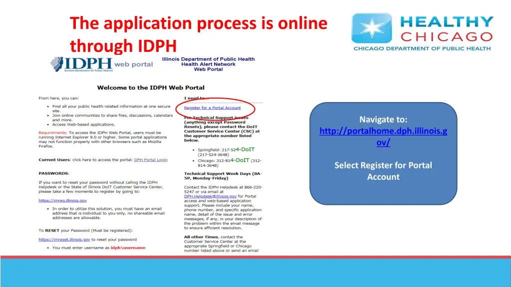 the application process is online through idph