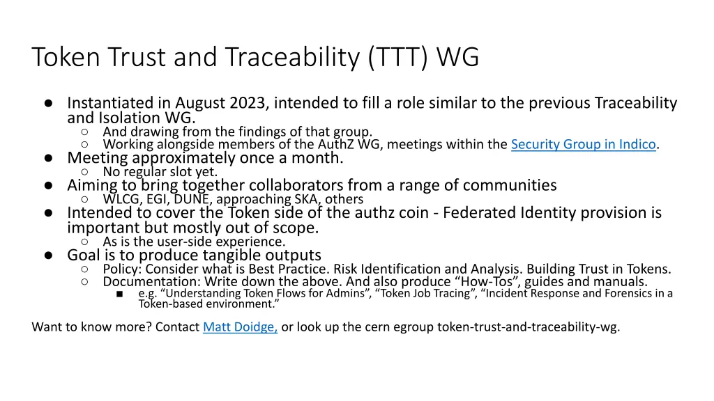 token trust and traceability ttt wg