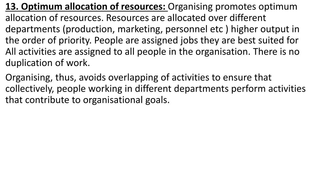 13 optimum allocation of resources organising