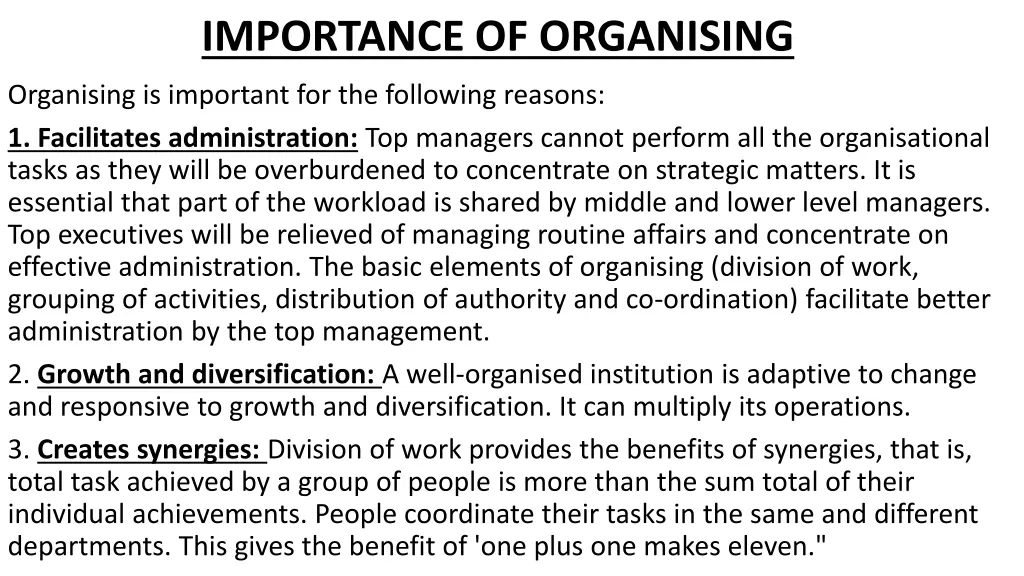importance of organising