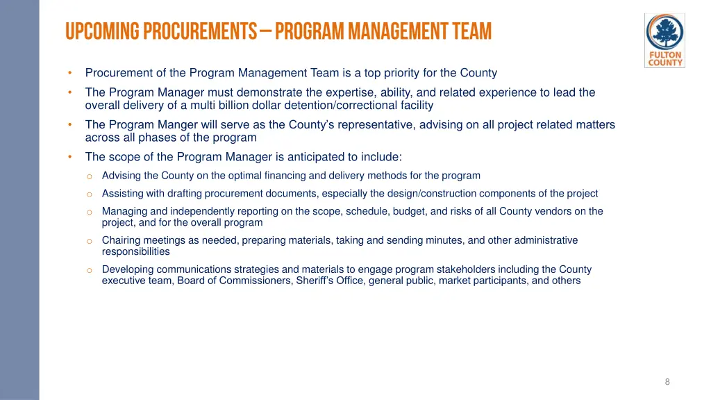 procurement of the program management team