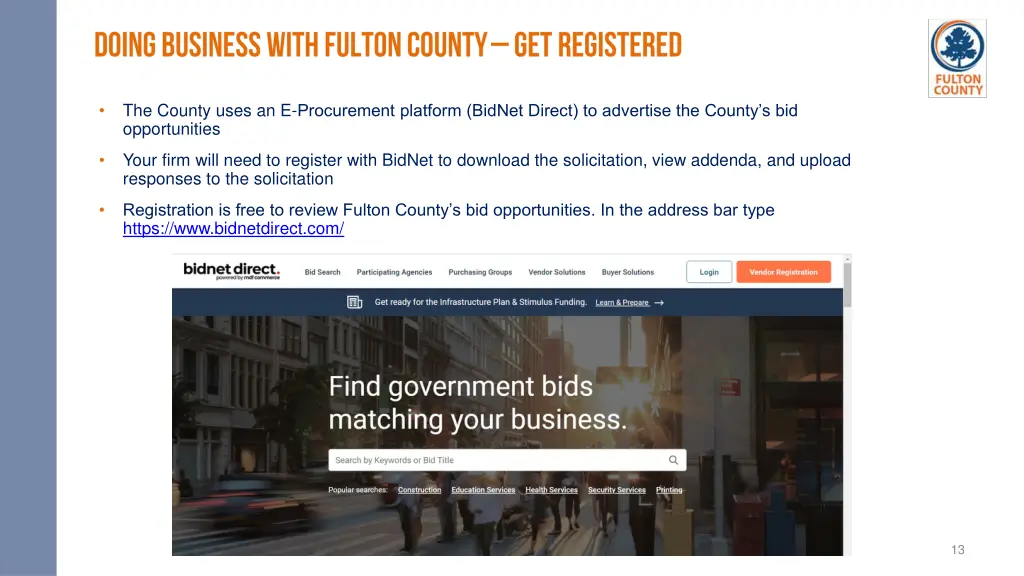 the county uses an e procurement platform bidnet