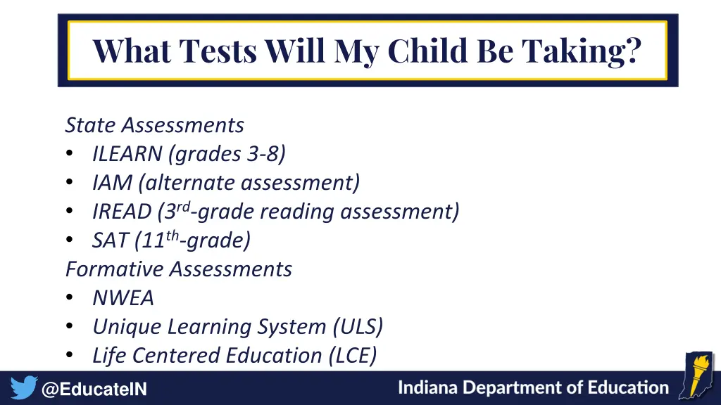 what tests will my child be taking
