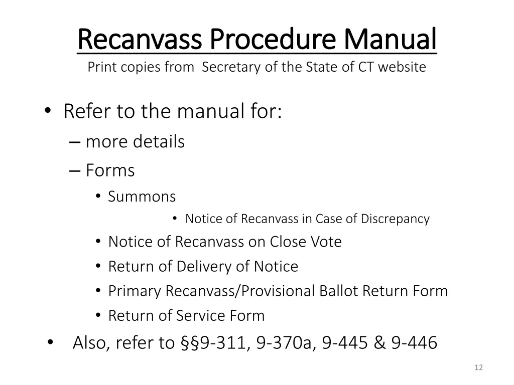 recanvass procedure manual recanvass procedure