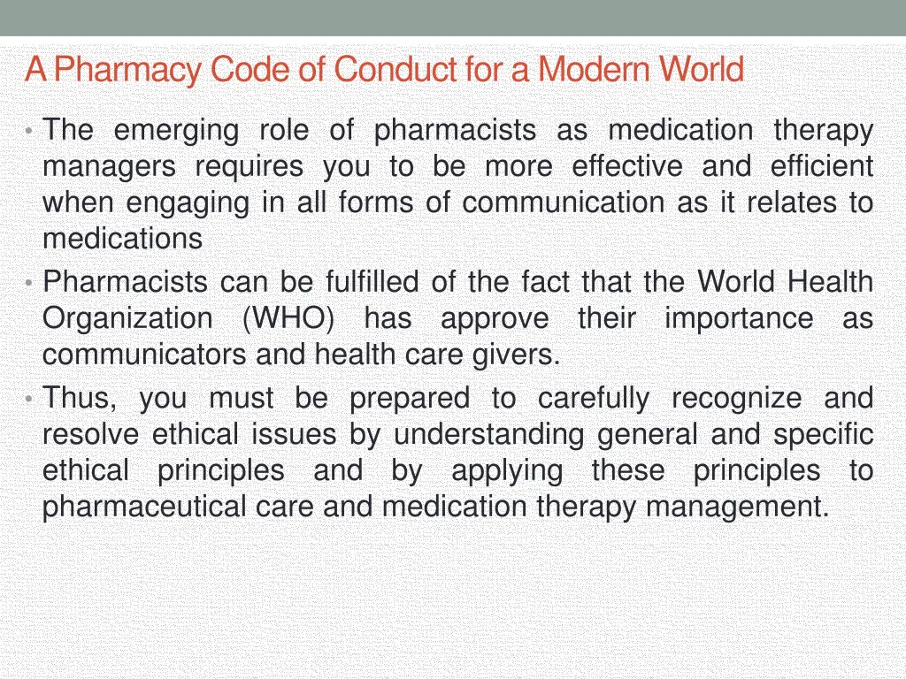 a pharmacy code of conduct for a modern world