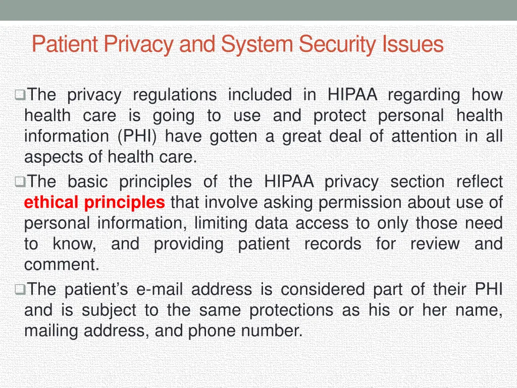 patient privacy and system security issues