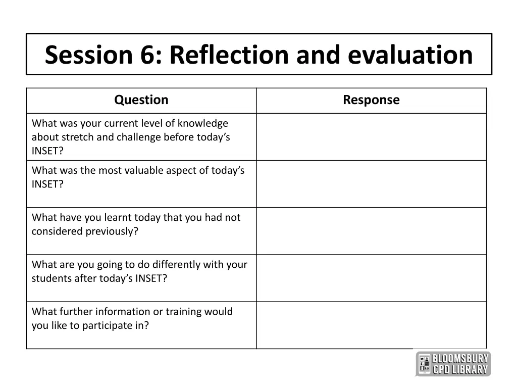 session 6 reflection and evaluation