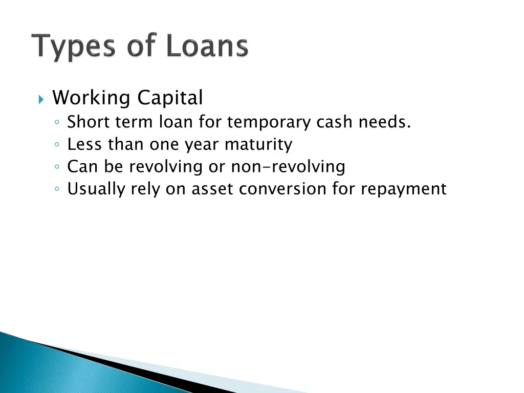 working capital short term loan for temporary