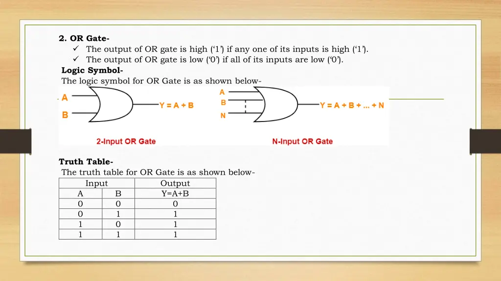 2 or gate the output of or gate is high