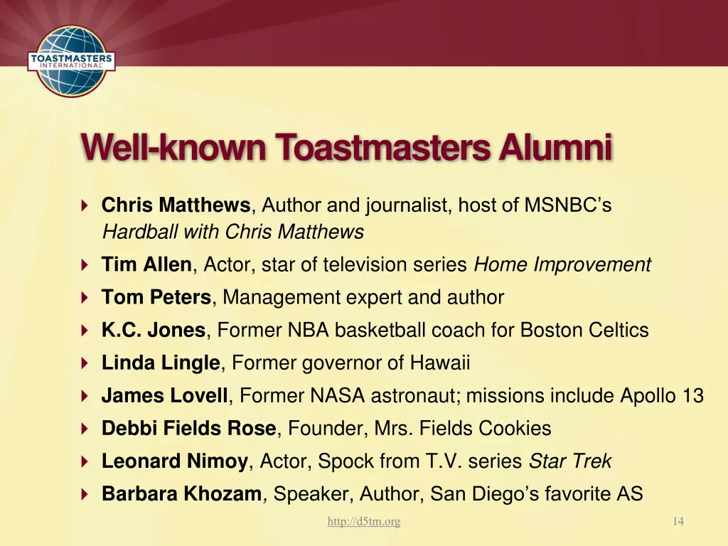 well known toastmasters alumni