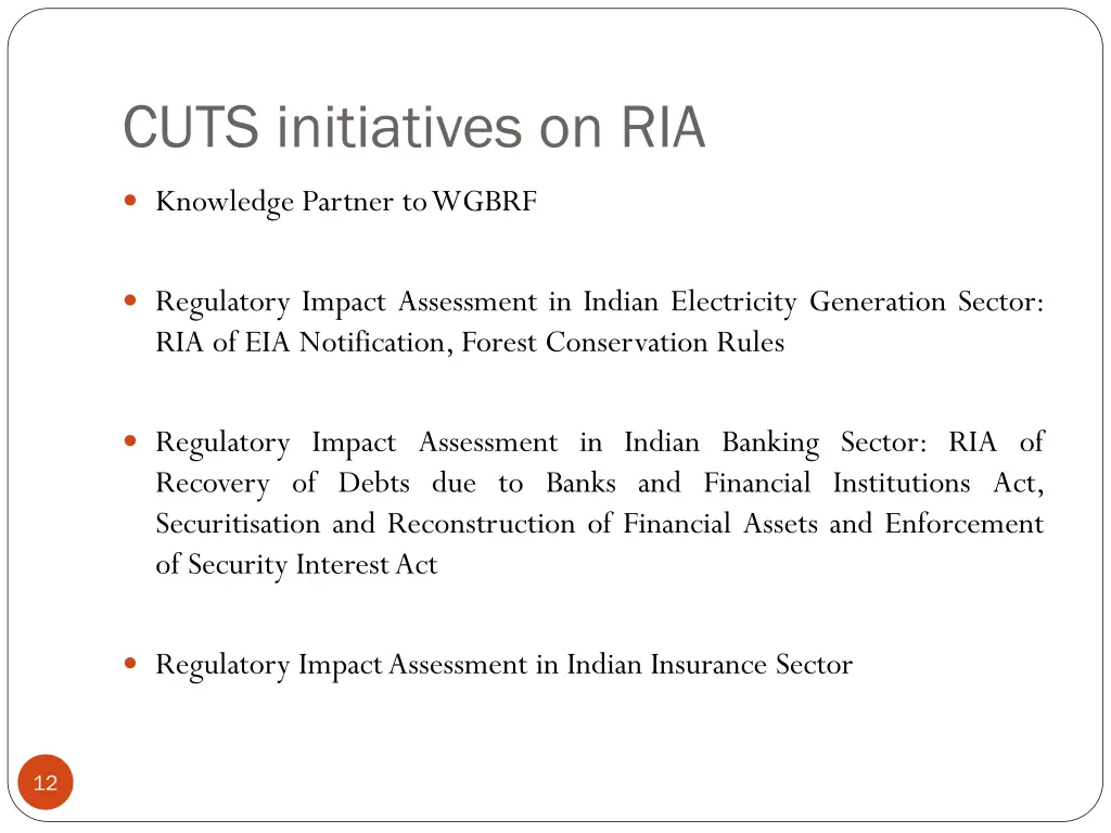 cuts initiatives on ria