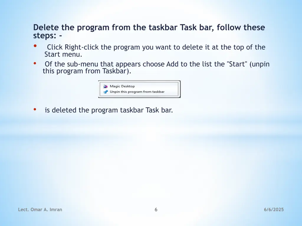 delete the program from the taskbar task