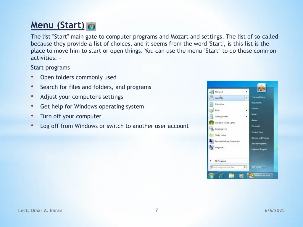 menu start the list start main gate to computer