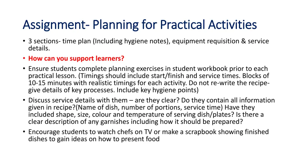 assignment assignment planning for practical