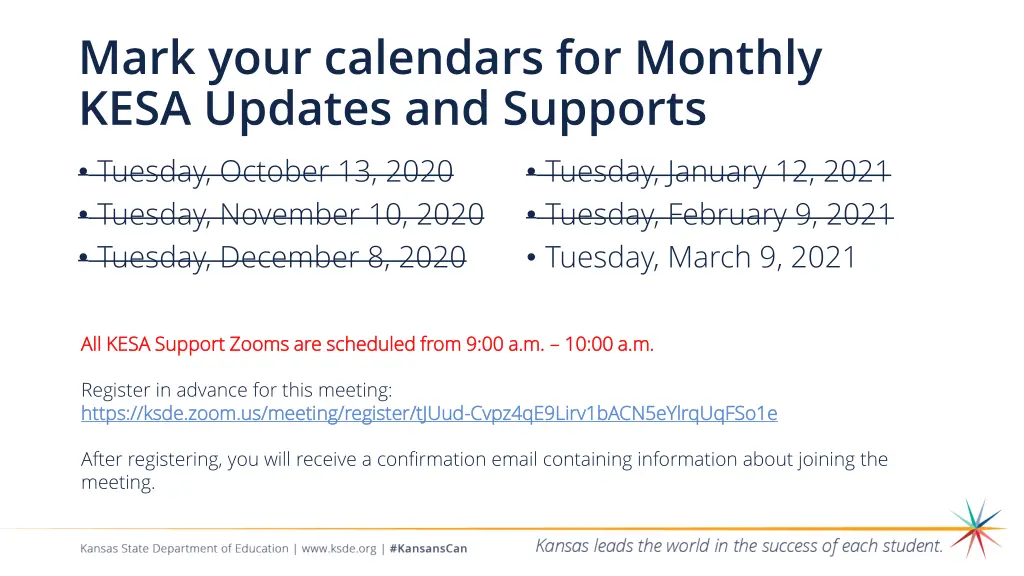 mark your calendars for monthly kesa updates