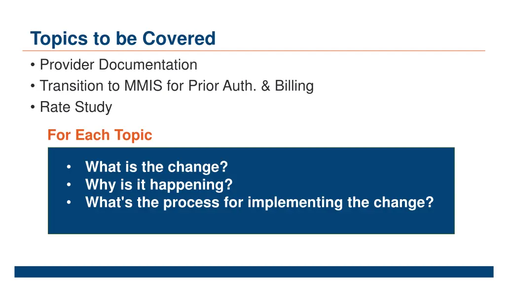 topics to be covered provider documentation