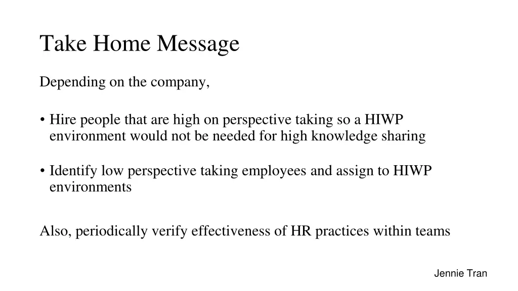 take home message 1