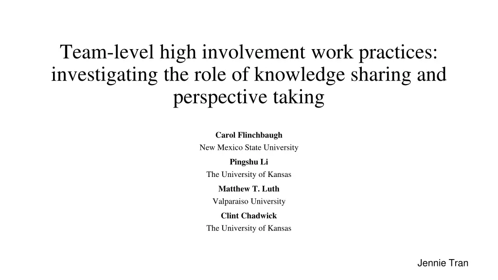 team level high involvement work practices