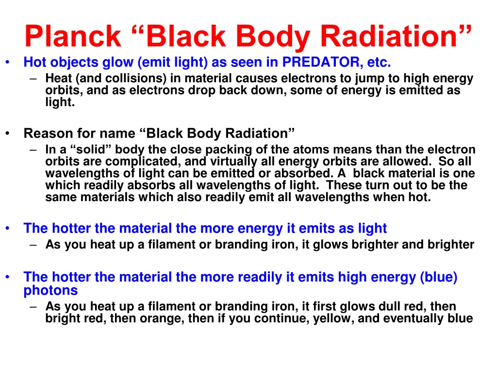 planck black body radiation hot objects glow emit