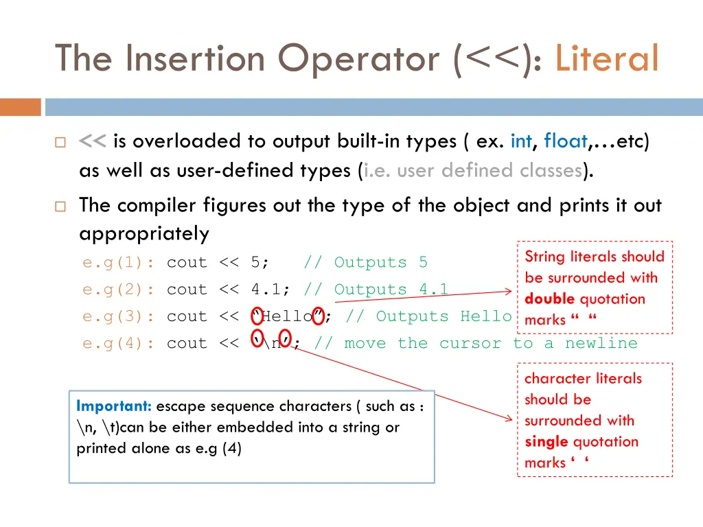 the insertion operator literal