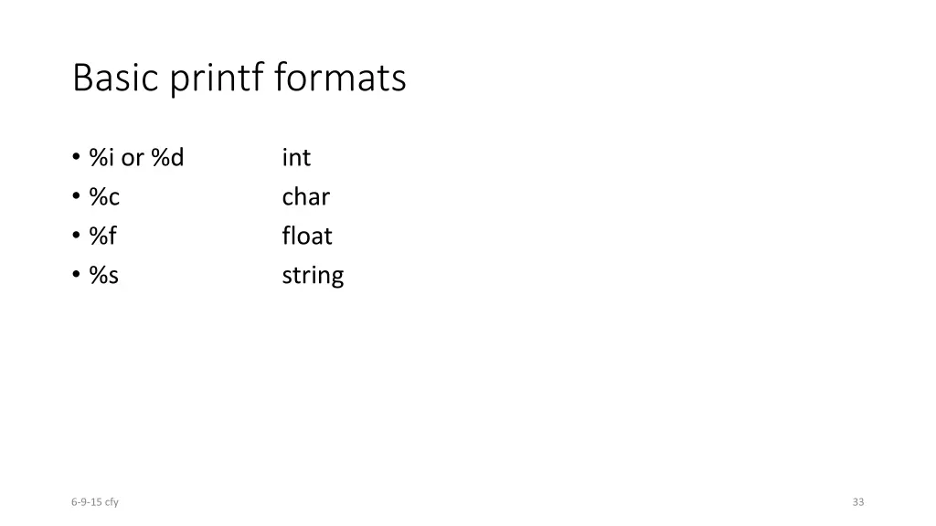 basic printf formats