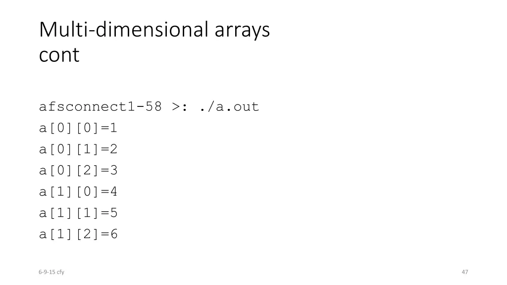 multi dimensional arrays cont 1