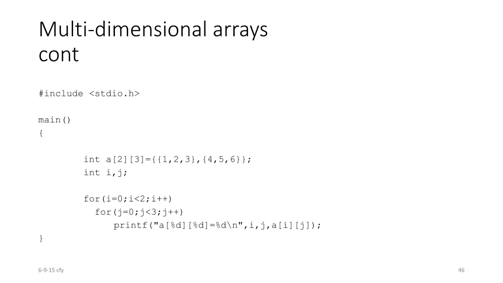multi dimensional arrays cont